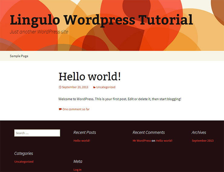 Basic layout after WordPress install